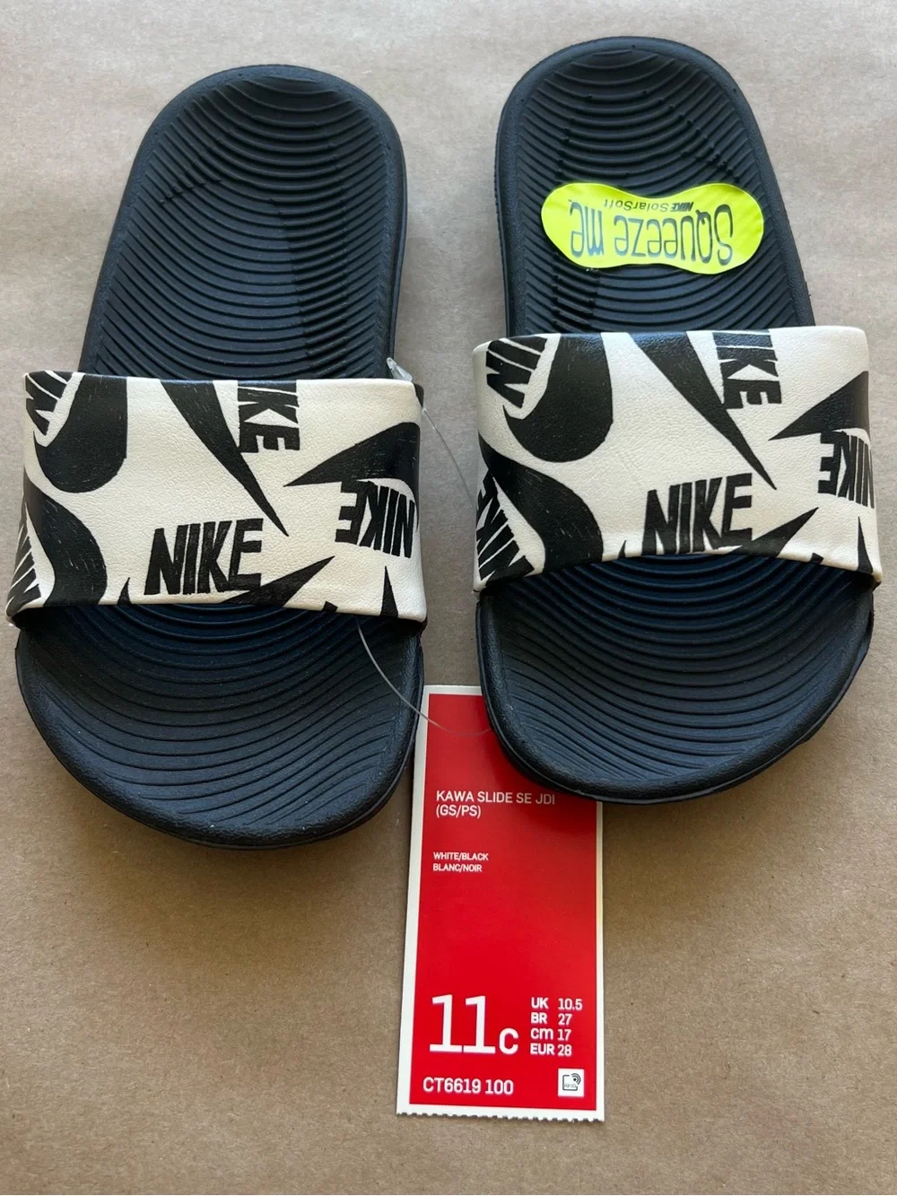 Nike Kids Kawa Slide SE JDI GS/PS Black White Kid Slip On Sandal